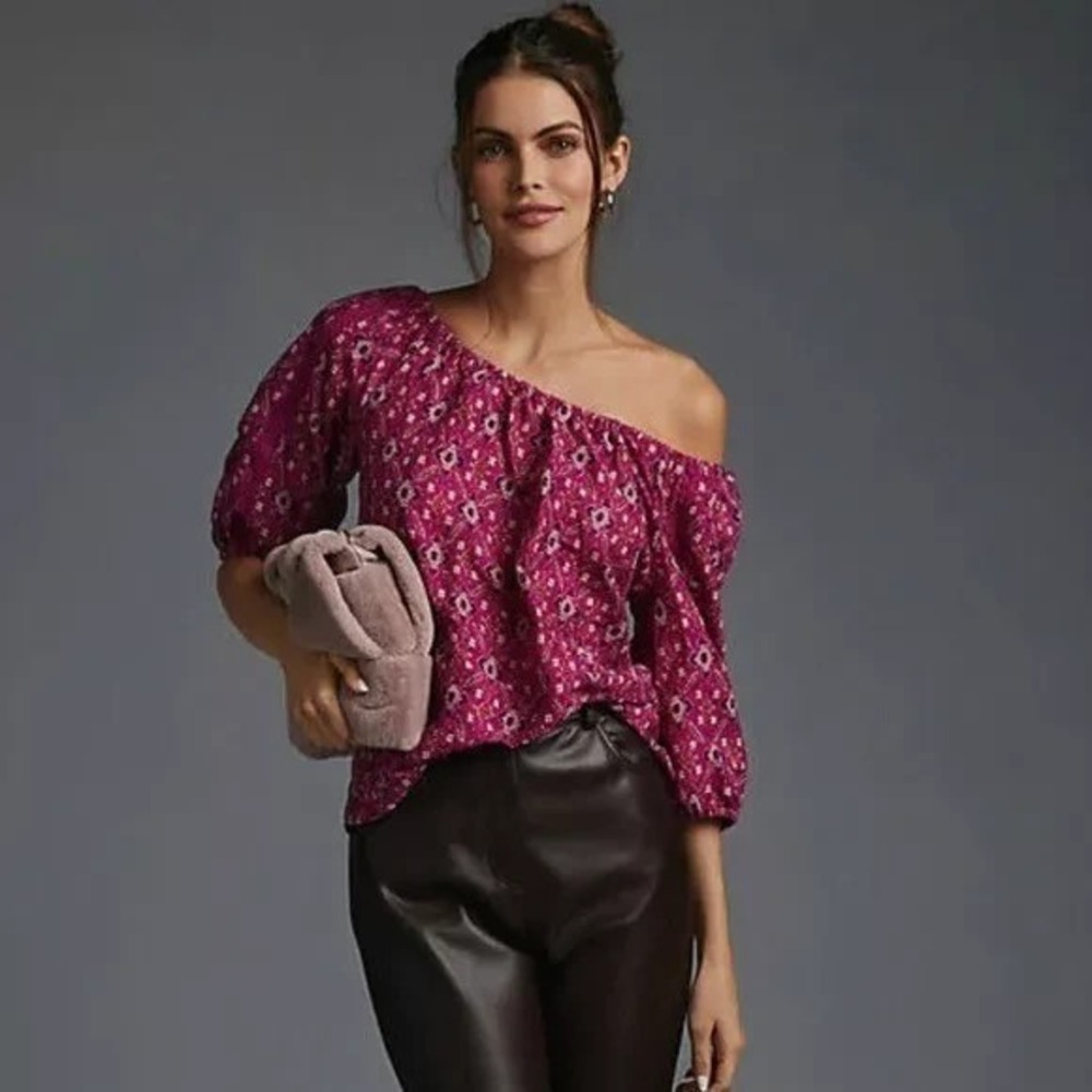 Anthropologie Off Shoulder Floral Poplin Top NWT Boho Romantic XXS